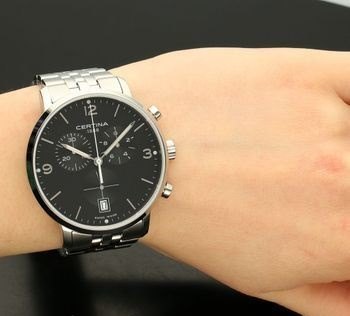 C035.417.11.057.00 שעון סרטינה דגמים חדשים | שעון כרונוגרף ספורטיבי אלגנטי בלוח שחור מרשים דגמי במבצעי השקה |Certina C035.417.11.057.00 DS Caimano Chronograph Wristwatch