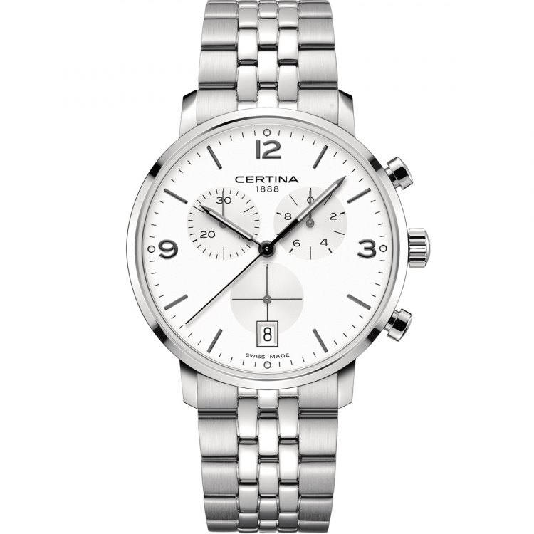 C035.417.11.037.00 שעון סרטינה די אס קיימנו החדש | לוח לבן דגם כרונוגרף | 5 שנות אחריות | שעוני יוקרה לגברים במבצע | Certina DS Caimano Chronograph C035.417.11.037.00 from Certina