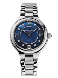 FC-306NHD3ER6B שעון יוקרתי לנשים של פרדריק קונסטנט שוויץ | שעון אוטומטי כסוף בלוח כחול פנינה משובץ | שעוני יוקרה לאישה | יבואן רשמי Frederique Constant Geneve Delight Automatic Ladies FC-306NHD3ER6B