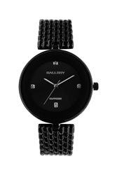 17433-22 שעון שחור של גלרי משובץ זרקונים תאריכון | זכוכית ספיר קריסטל | אחריות יבואן רישמי | gallery stainless steel ladies watch 17433-22