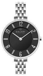 17814-2 שעון יד גלרי לאישה בלוח שחור מספרים שעון גדול ברצועת פלדת אל חלד צמיד מעוצב | שנתיים אחריות | gallery stainless steel ladies watch 17814-12