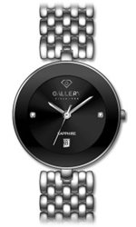 17434-2 שעון גלרי לנשים ברצועת מתכת לוח שחור עם תאריכון משובץ זרקונים | 32 מ''מ | זכוכית ספיר קריסטל ותאריכון | gallery stainless steel ladies watch 17433-2