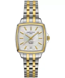 C028.310.22.116.00 שעון סרטינה משובץ 3 יהלומים לנשים טוטון זהב מנגנון שווצרי דגם מרובע בלוח משולב פנינה | 5 שנים אחריות | Certina Watch DS Prime Lady Shape C028.310.22.116.00 Watch