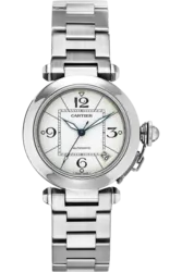 W31074M7 שעון יד קרטייה פאשה יד 2 סט מלא | דגם 35 מ''מ לוח לבן מרובע | מנגנון אוטומטי | שנה אחריות | Pre-owned Cartier Pasha Quartz Stainless Steel Bracelet Watch, 2324