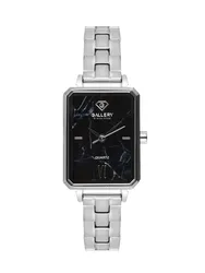 17818-2 שעון יד גלרי לנשים מיני מלבני כסוף בלוח שיש שחור מיוחד | שעוני אופנה לאישה | שנתיים אחריות יבואן רישמי | gallery stainless steel ladies watch 17818-2