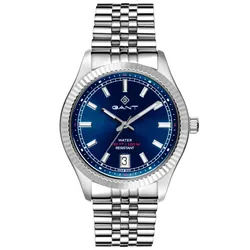 G166003 שעון גאנט לגבר יבואן רשמי | לוח כחול מיוחד כולל תאריכון | 100 מטר עם מנגנון יפני איכותי | חנות שעוני יד בראשון לציון | Gant Sussex Blue/Steel Ø44 mm G166003