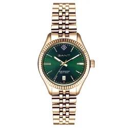 G136011 שעון גאנט יבואן רשמי | דגם זהב לאישה בלוח ירוק מיוחד | מלאי מוגבל | רצועת פלדת אל חלד | שנתיים אחריות | Ladies Watch GANT Sussex Stainless Steel Bracelet G136011