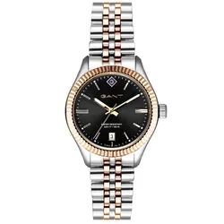 G136010 שעון גאנט יבואן רשמי 32 מ''מ לאישה | דגם מושלב זהב בלוח שחור כולל תאריכון | שנתיים אחריות | Ladies Watch GANT Sussex Stainless Steel Bracelet G136010