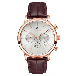 G132011 שעון גאנט לגבר ברצועת עור חומה | דגם רוז גולד כרונוגרף | שעון אלגנטי עם שנתיים אחריות יבואן רשמי | GANT Cleveland Brown Leather Multifunction G132011