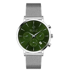 G123017 שעון גאנט אופנתי כרונוגרף בלוח ירוק מיוחד לגברים | רצועת רשת כסופה | מלאי מוגבל עם שנתיים אחריות יבואן רשמי | GANT Park Avenue Chrono, G123017, men's Watch