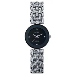 R-37444072 ראדו אחריות יבואן רשמי שעון לאישה מסדרת פלורנס לוח שחור מיני בשיבוץ 4 יהלומים 23 מ''מ | 5 שנים אחריות | חנות שעוני ראדו בראשון לציון | Rado R48744723 Diamond Dial Watch For Women
