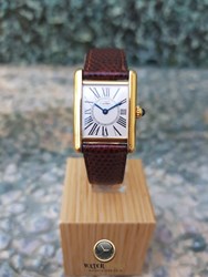 שעון יד קרטייה טנק לנשים | שעון יד 2 כולל שנה אחריות | רצועת עור מקורית | Cartier Must 21 quartz womens Watch 1613