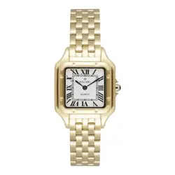 17888-12 שעון גלרי מלבני לנשים | דגם זהב בלוח רומי לבן | שעון אופנתי אלגנטי כולל שנתיים אחריות | gallery stainless steel ladies watch 17888-12