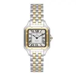 17888-15 שעון מלבני של גלרי לנשים בלוח רומי לבן | רצועה משולבת זהב | שנתיים אחריות יבואן רשמי | gallery stainless steel ladies watch 17888-15