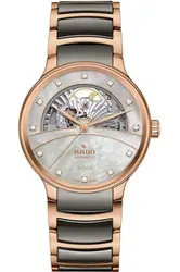 R-60283091 | R30028912 שעון ראדו יבואן רשמי לגברים מסדרת סנטריקס רוז גולד | דגם קרמיקה אוטומטי סקלטון | לוח פנינה משובץ 12 יהלומים | 5 שנים אחריות | Rado Centrix Automatic Diamonds Open Heart R3002891