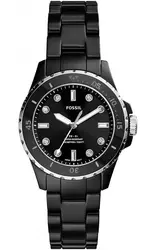 CE1108 שעון קרמי של פוסיל לנשים דגם שחור 36 מ''מ | שעון אופנתי יוקרתי בלוח שחור קריסטלים | Fossil FB-01 Analog Ceramic Black Dial Quartz CE1108