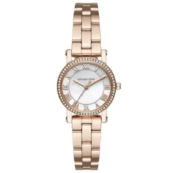 MK3558 שעון מייקל קורס רוז גולד לנשים | דגם חדש בלוח פנינה עם ספרות רומיות | רצועת פלדה | שנתיים אחריות | Original Michael Kors Analog Watch For Women Norie Petite MK3558