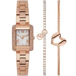 MK7512SET שעון סט עם צמידים של מייקל קורס לנשים | לוח רומי | באזל משובץ זרקונים | שנתיים אחריות | מלאי מוגבל |Michael Kors Women's Emery Set White Dial Watch - MK7512SET