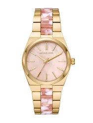 MK6650 שעון מייקל קורס יבואן רשמי | דגם לאישה חדש בלוח פנינה ורוד משובץ קריסטלים | רצועה משולבת בצבע ורוד | שנתיים אחריות פלאנט טיים | Michael Kors Channing Mk6650 Quartz Analog Women's