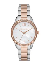 MK6849 מייקל קורס יבואן רשמי לאישה | דגם חדש בלוח לבן | שעון גדול משולב זהב רוז | באזל זרקונים | שנתיים אחירות פלאנט טיים | Original Michael Kors Watch For Women Layton MK6849