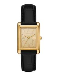 MK4965 שעון מייקל קורס חדש לאישה | יבואן רשמי 100% מקורי | דגם מלבני זהב ברצועתצ עור שחורה | שנתיים אחריות פלאנט טיים | Michael Kors Essex Women's Watch MK4965