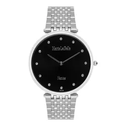 MLB.611.114 שעון מרי לאבל שווצרי לנשים | דגם כסוף בלוח שחור משובץ 12 זרקונים | זכוכית ספיר ושנתיים אחריות | Marie La Belle Watch for elegant women MLB.611.114