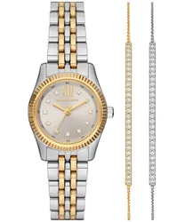 MK4815SET שעון סט צמידים של מייקל קורס עם שעון לאישה | דגם משולב זהב | לוח כסוף משובץ | מלאי מוגבל | שנתיים אחריות | MK4815SET Michael Kors Lexington SET watch