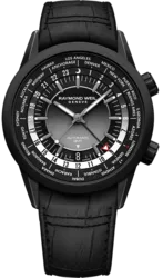 2765-BKC-20001 שעון חדש של ריימונד ווייל לגברים | דגם GMT אוטומטי וורלד טיימר | רצועת עור כולל שנתיים אחריות יבואן רשמי | Frelancer GMT Automatic Black Dial Men's Watch 2765-BKC-20001 by Raymond We