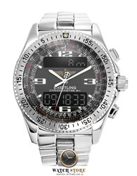 שעון יד בריטלינג לגברים יד שנייה | לוח שחור יוקרתי מנגנון אנלוגי דיגיטלי כרונוגרף | שנה אחריות | Stainless Steel Breitling Chronometer B1 Chronograph Quartz Watch A78362 44mm