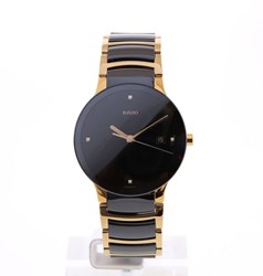 שעון ראדו יד שנייה | ראדו סנטריקס לגברים במצב חדש כולל שנה אחריות | קרמיקה משולב זהב כולל 4 יהלומים | Rado Centrix Men Date Quartz R30929712 Watch